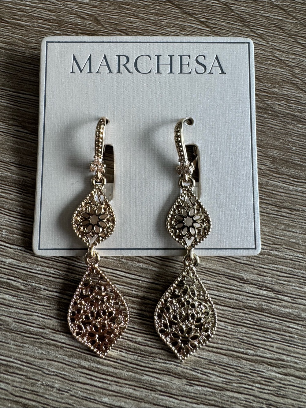 Marchesa Gold Tone Filigree Double Drop Earrings